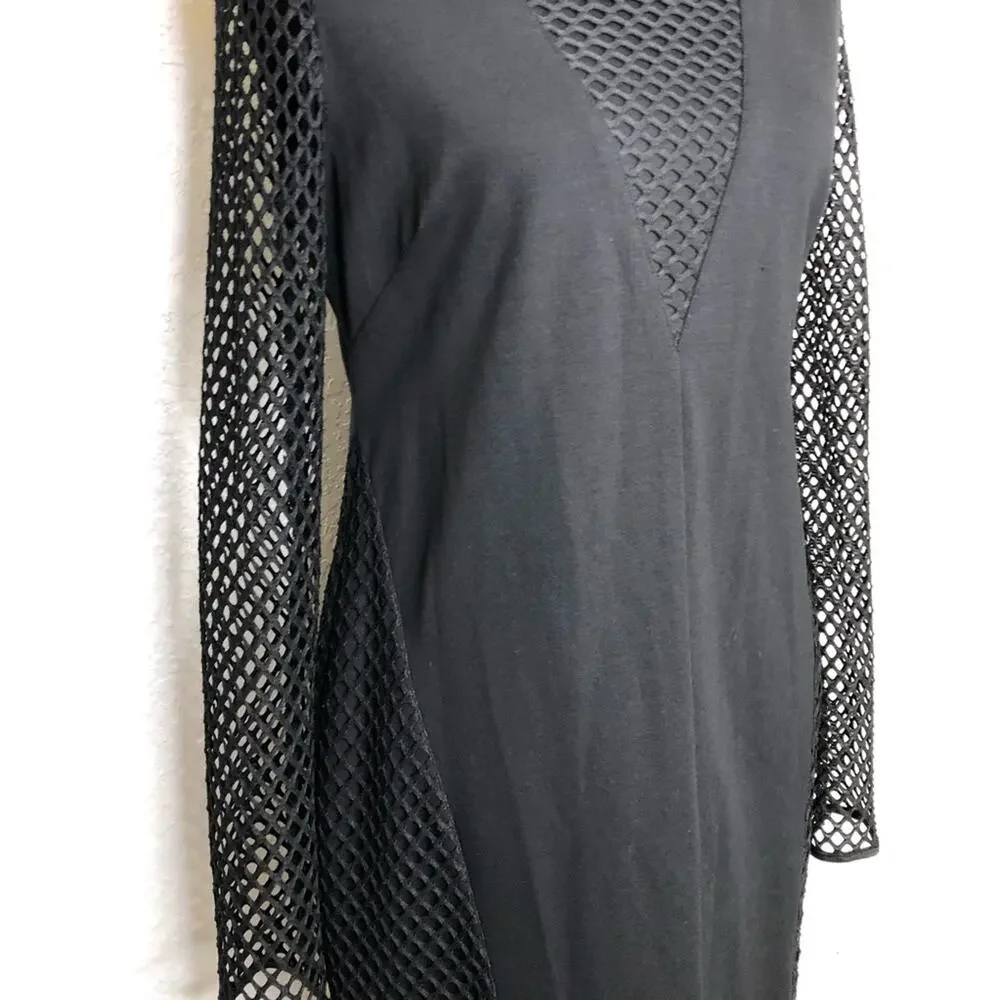 Betsey Johnson black long mesh sleeve sheath dress size 12